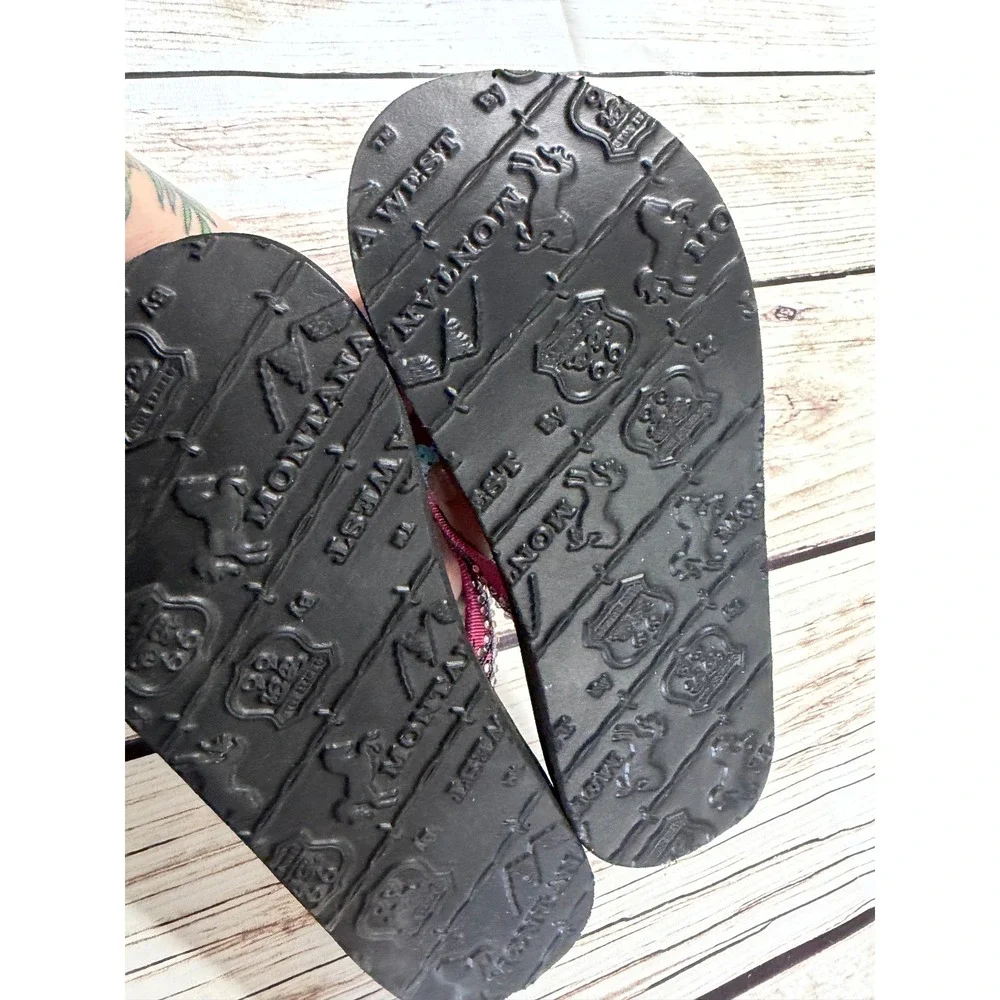Montana West Girls Western Paisley Cross Concho Flip Flops Black Pink Size 13/1